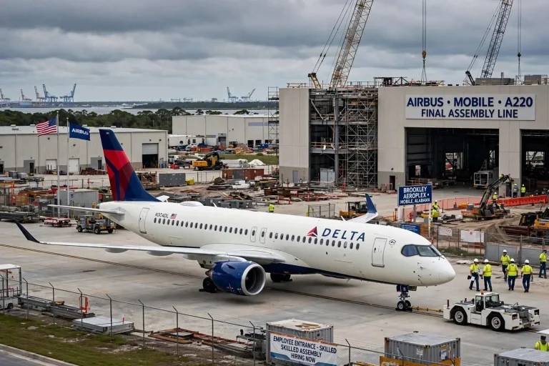 Illustration for the news story: Delta Adds to A220 Order as Mobile’s Newest Airbus Line Prepares to Hire