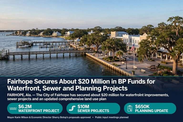 Illustration for the news story: Fairhope Secures About $20 Million in BP Funds for Waterfront, Sewer and Planning Projects