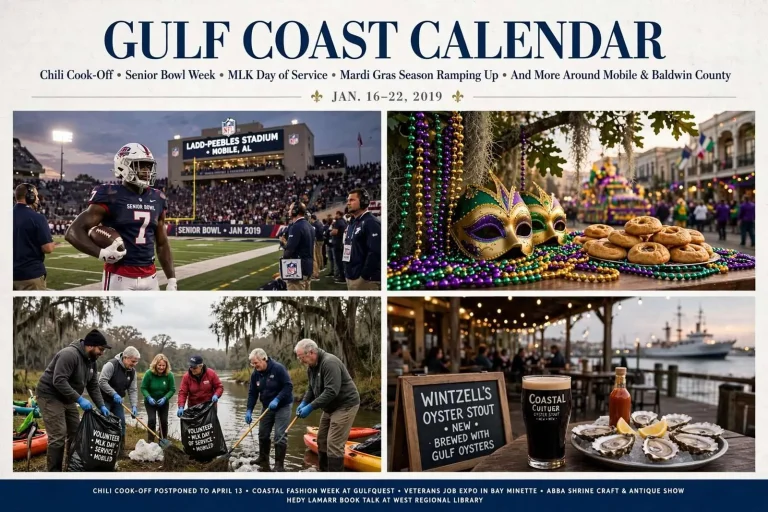 Illustration for the news story: Gulf Coast Calendar: Chili Cook-Off, Senior Bowl Week and More Around Mobile and Baldwin County Jan. 16-22, 2019
