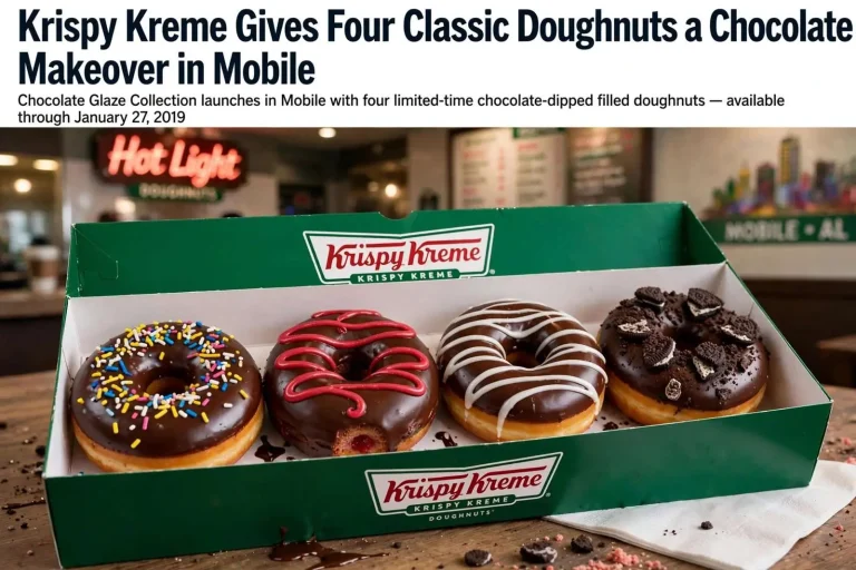 Illustration for the news story: Krispy Kreme Gives Four Classic Doughnuts a Chocolate Makeover in Mobile