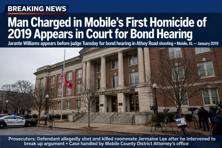Illustration for the news story: Man Charged in Mobile’s First Homicide of 2019 Appears in Court for Bond Hearing
