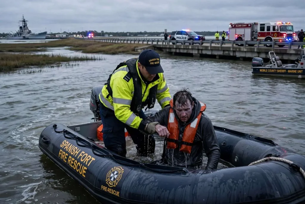 Illustration for the news story: Man rescued after entering Mobile Bay near causeway