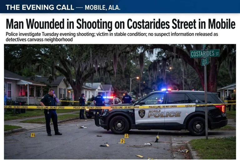 Illustration for the news story: Man Wounded in Shooting on Costarides Street in Mobile