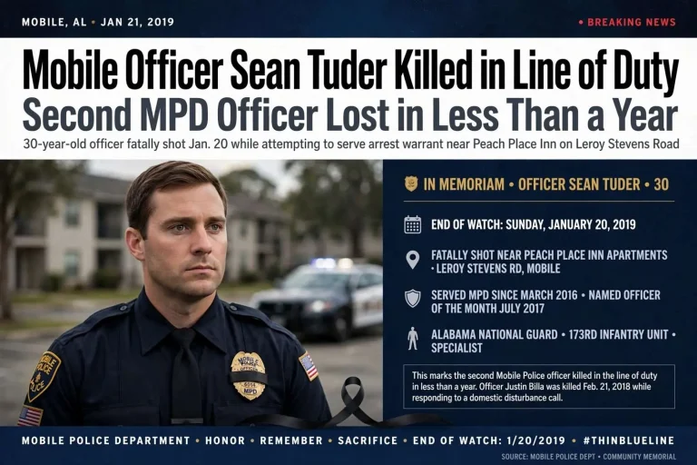 Illustration for the news story: Mobile Officer Sean Tuder Killed in Line of Duty, Second MPD Officer Lost in Less Than a Year