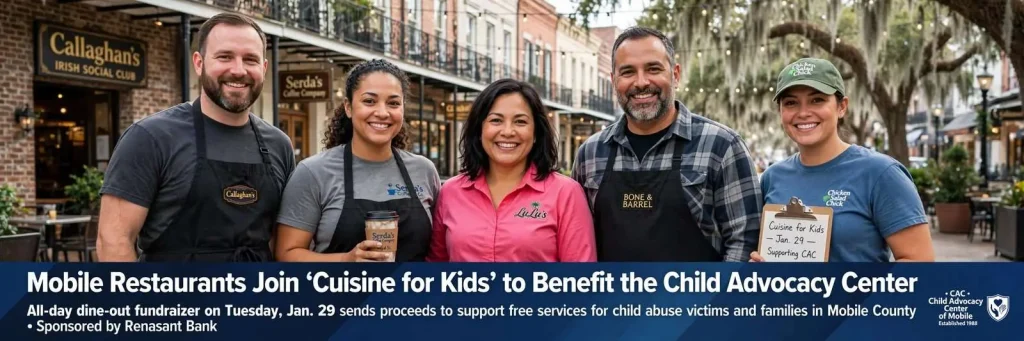 Illustration for the news story: Mobile Restaurants Join ‘Cuisine for Kids’ to Benefit the Child Advocacy Center