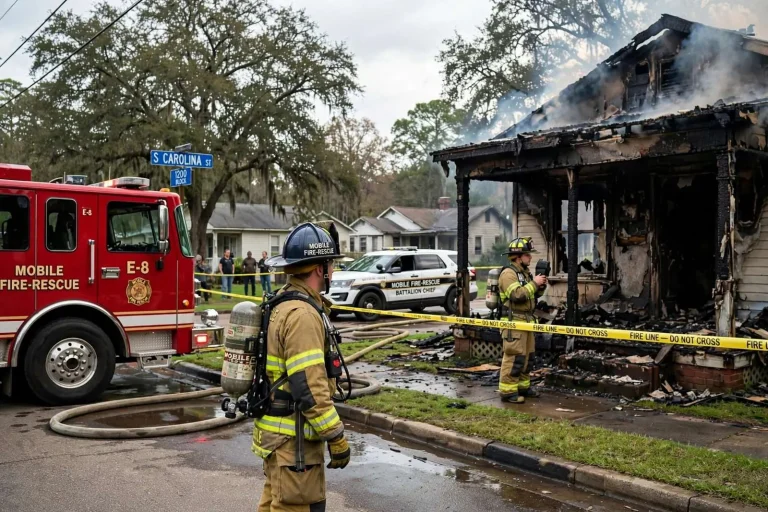 Illustration for the news story: No Injuries as Mobile Fire-Rescue Knocks Down House Fire on South Carolina Street