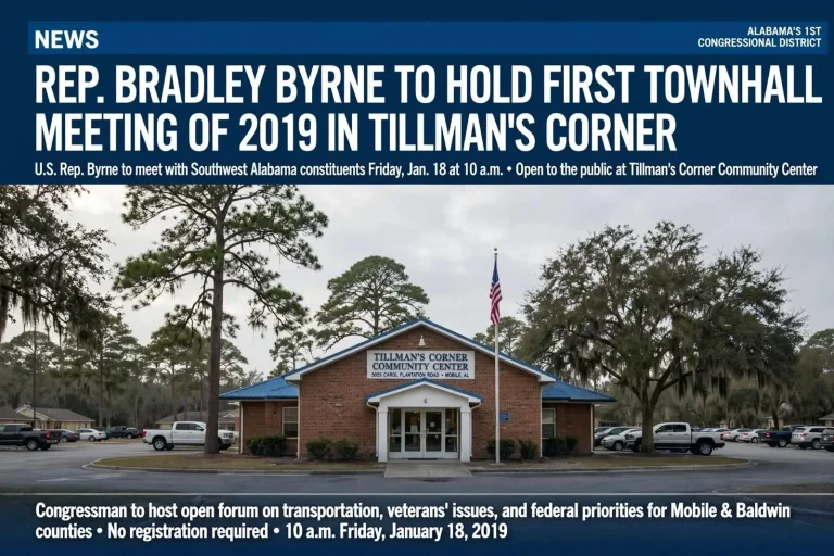 Illustration for the news story: Rep. Bradley Byrne to hold first town hall meeting of 2019 in Tillman’s Corner