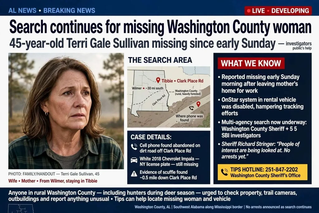 Illustration for the news story: Search continues for missing Washington County woman Terri Gale Sullivan