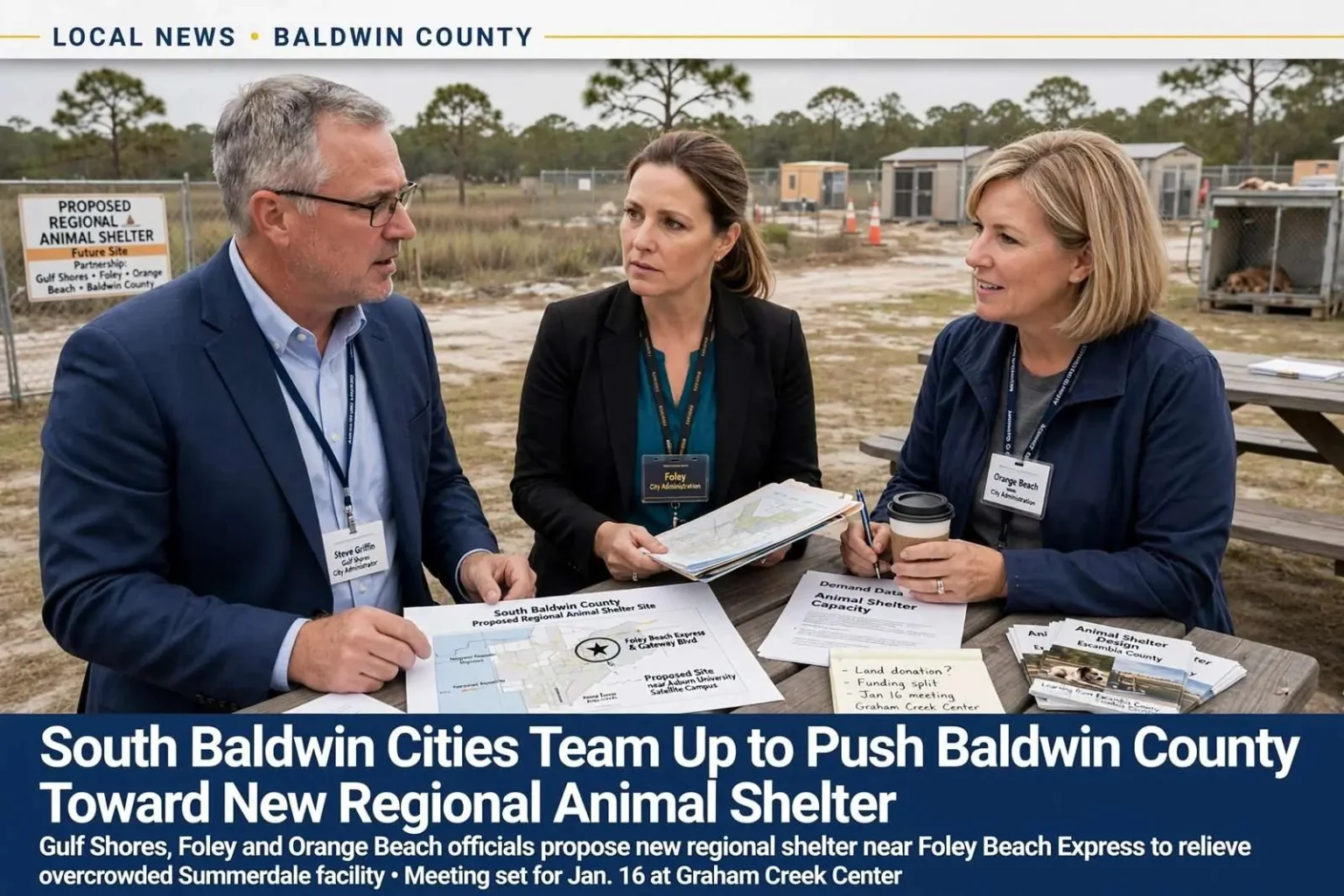 Illustration for the news story: South Baldwin Cities Team Up to Push Baldwin County Toward New Regional Animal Shelter