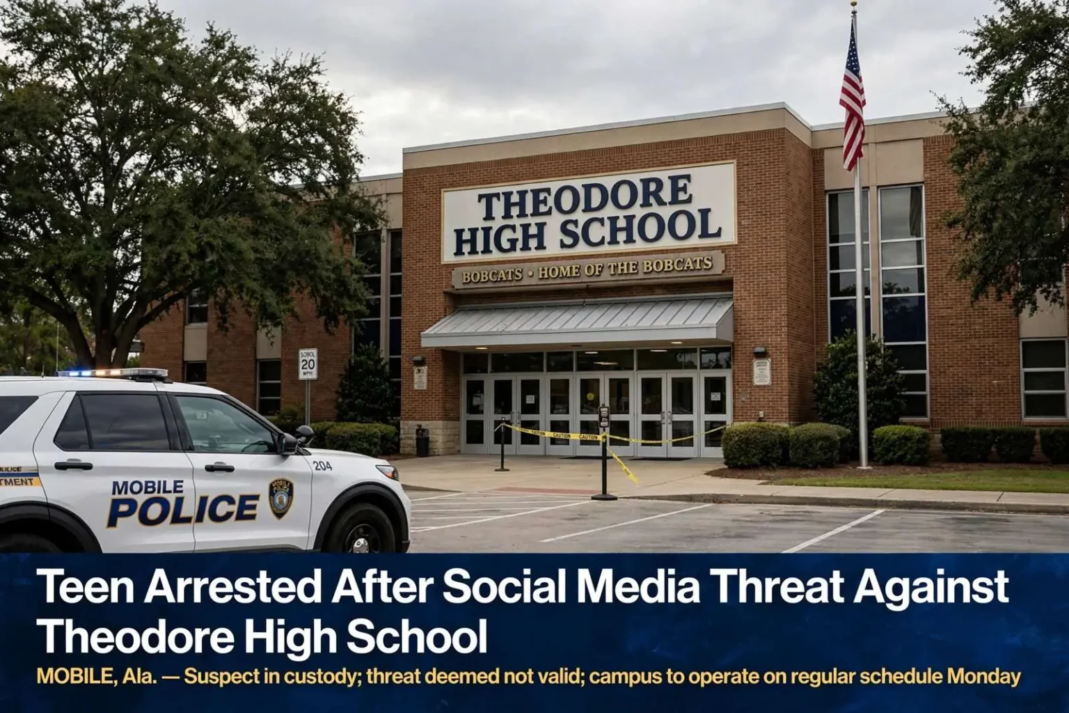 Illustration for the news story: Teen Arrested After Social Media Threat Against Theodore High School