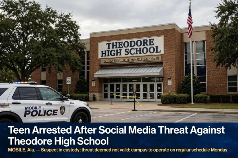 Illustration for the news story: Teen Arrested After Social Media Threat Against Theodore High School