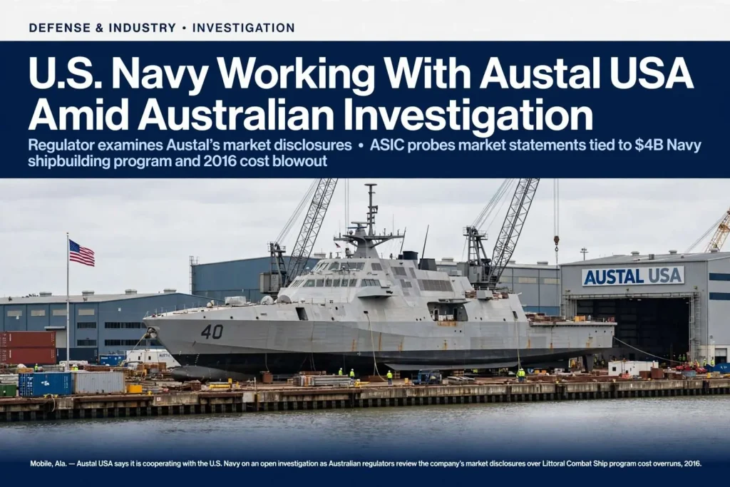 Illustration for the news story: U.S. Navy Working With Austal USA Amid Australian Investigation