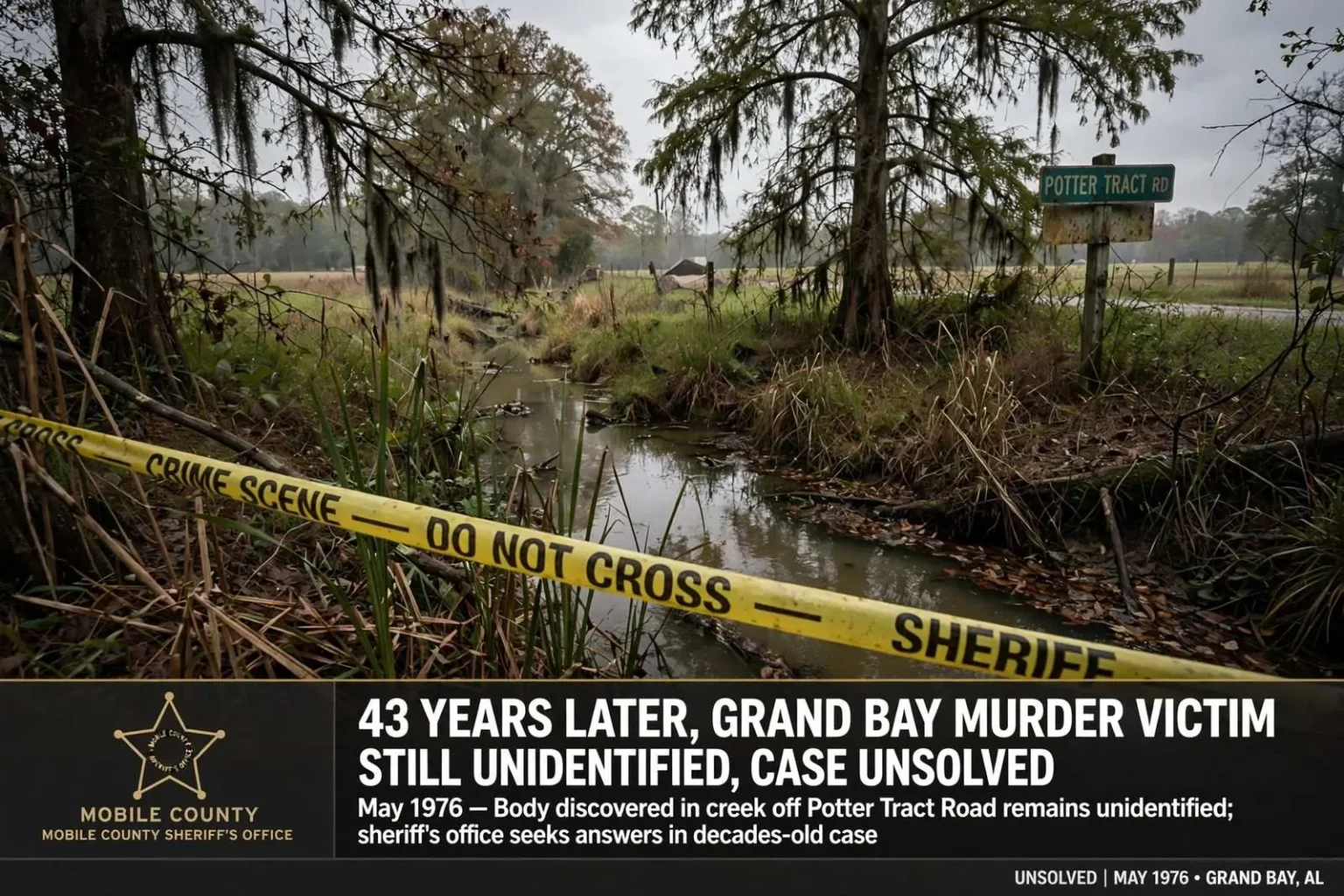 Illustration for the news story: 43 Years Later, Grand Bay Murder Victim Still Unidentified, Case Unsolved