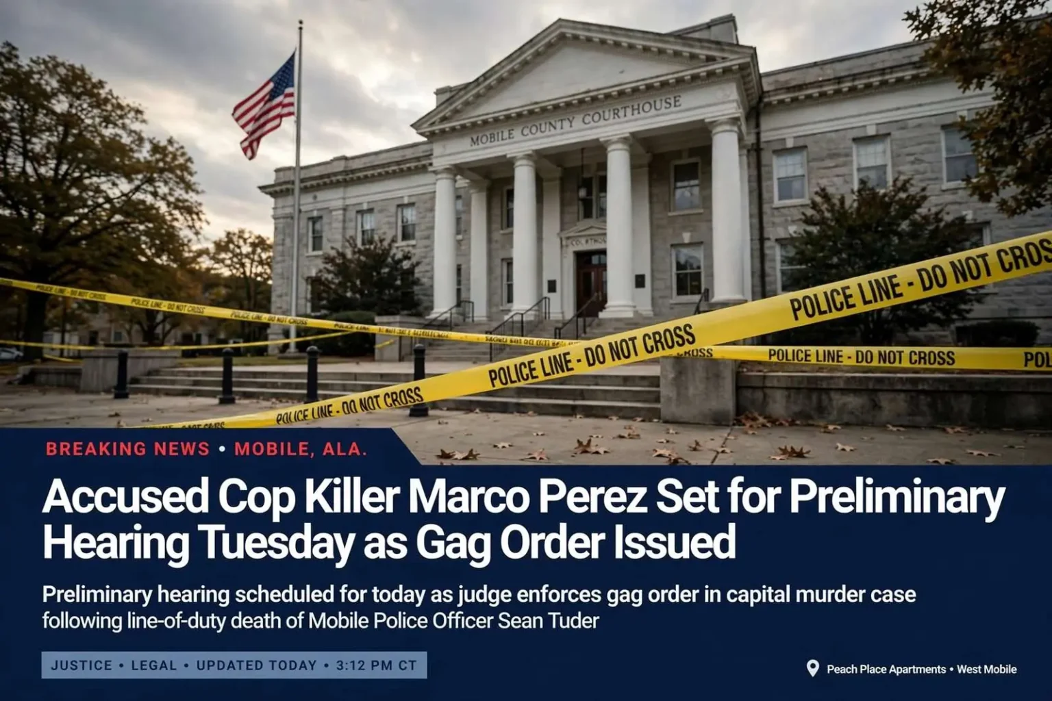 Illustration for the news story: Accused Cop Killer Marco Perez Set for Preliminary Hearing Tuesday as Gag Order Issued