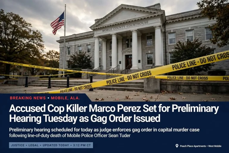 Illustration for the news story: Accused Cop Killer Marco Perez Set for Preliminary Hearing Tuesday as Gag Order Issued