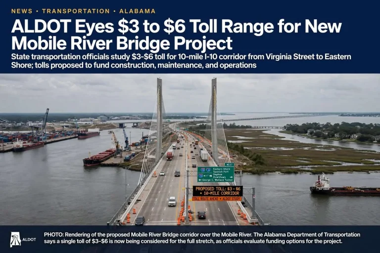 Illustration for the news story: ALDOT Eyes $3 to $6 Toll Range for New Mobile River Bridge Project