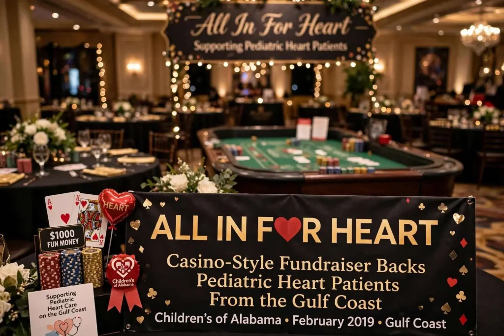 Illustration for the news story: All In For Heart: Casino-Style Fundraiser Backs Pediatric Heart Patients From the Gulf Coast
