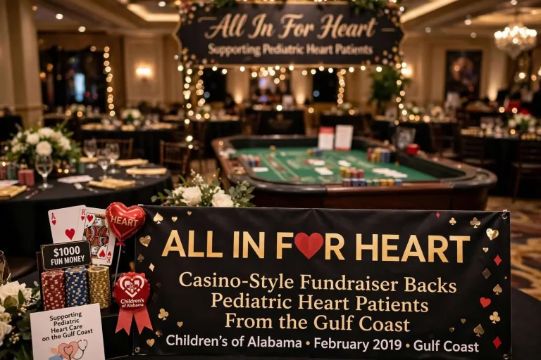 Illustration for the news story: All In For Heart: Casino-Style Fundraiser Backs Pediatric Heart Patients From the Gulf Coast