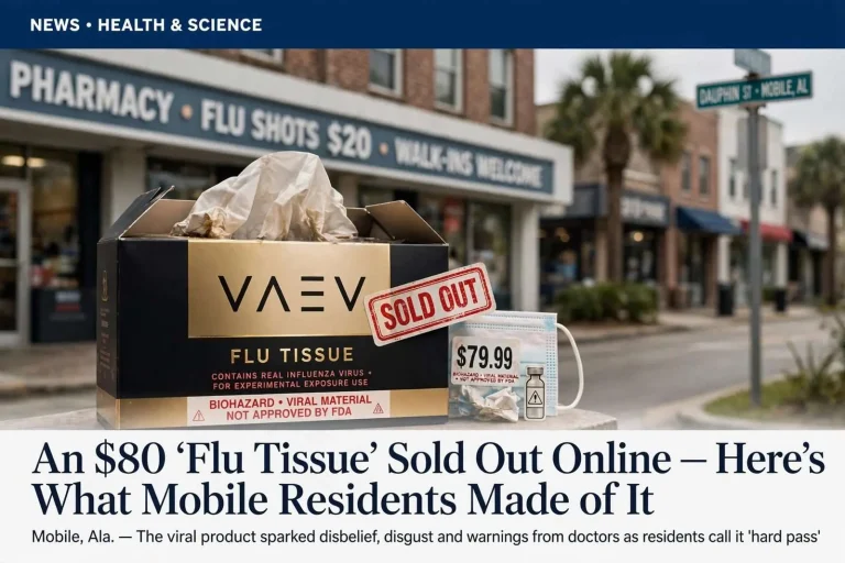Illustration for the news story: An $80 ‘Flu Tissue’ Sold Out Online — Here’s What Mobile Residents Made of It
