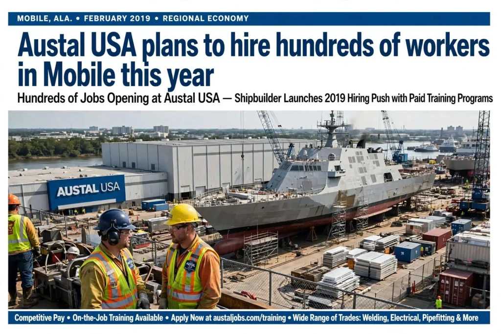 Illustration for the news story: Austal USA plans to hire hundreds of workers in Mobile this year
