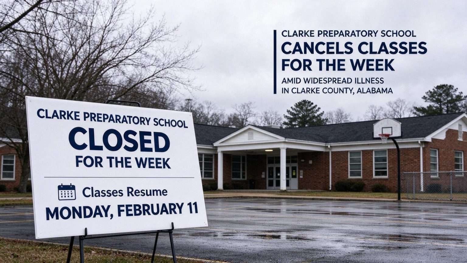 Illustration for the news story: Clarke Preparatory School Cancels Classes for the Week Amid Widespread Illness