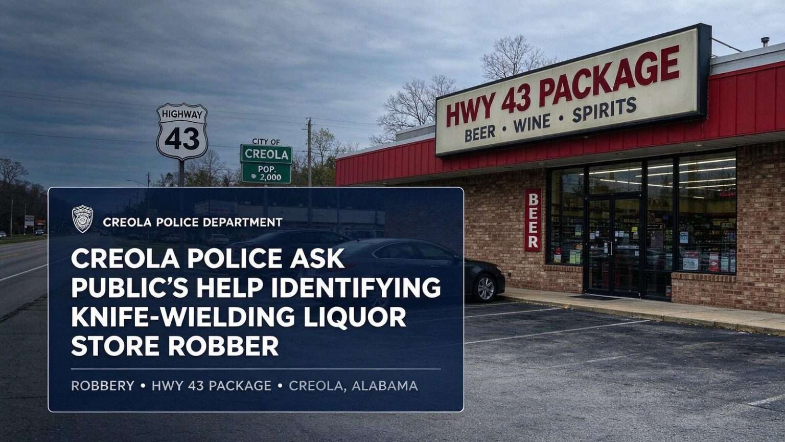 Illustration for the news story: Creola Police Ask Public’s Help Identifying Knife-Wielding Liquor Store Robber