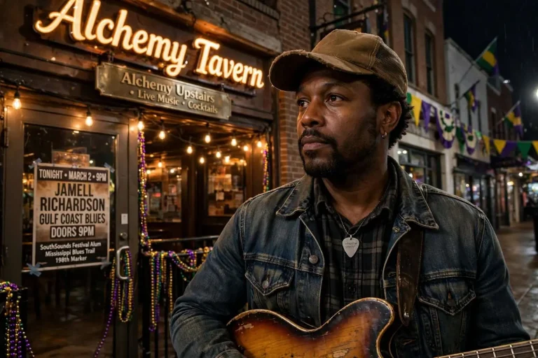 Illustration for the news story: Grand Bay bluesman Jamell Richardson headlines Alchemy Tavern before Mardi Gras