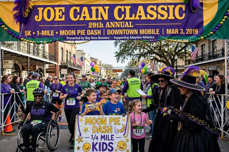 Illustration for the news story: Joe Cain Classic Marks 29th Year With 5K, Moon Pie Dash in Downtown Mobile