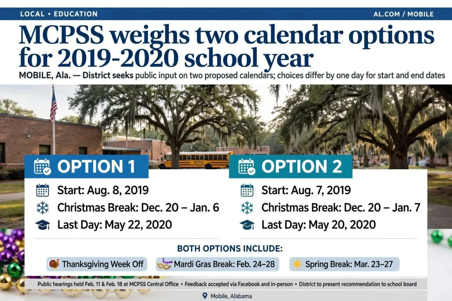 Illustration for the news story: MCPSS weighs two calendar options for 2019-2020 school year