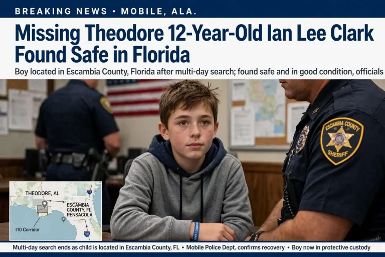Illustration for the news story: Missing Theodore 12-Year-Old Ian Lee Clark Found Safe in Florida