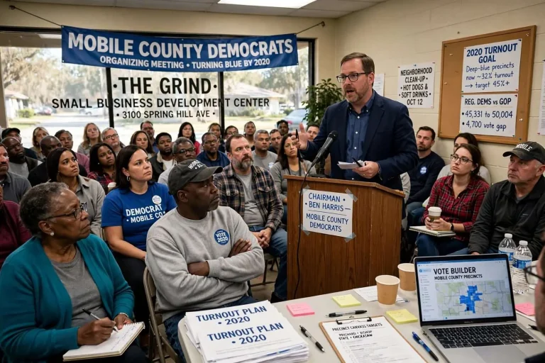 Illustration for the news story: Mobile County Democrats Set a Goal of Turning Blue by 2020