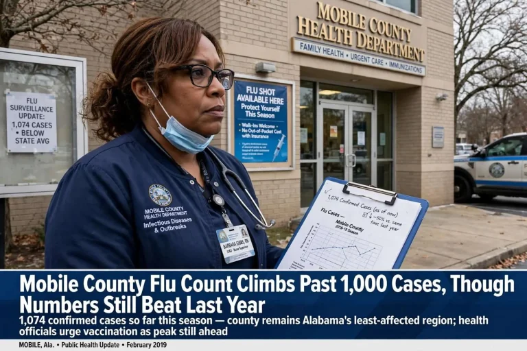 Illustration for the news story: Mobile County Flu Count Climbs Past 1,000 Cases, Though Numbers Still Beat Last Year