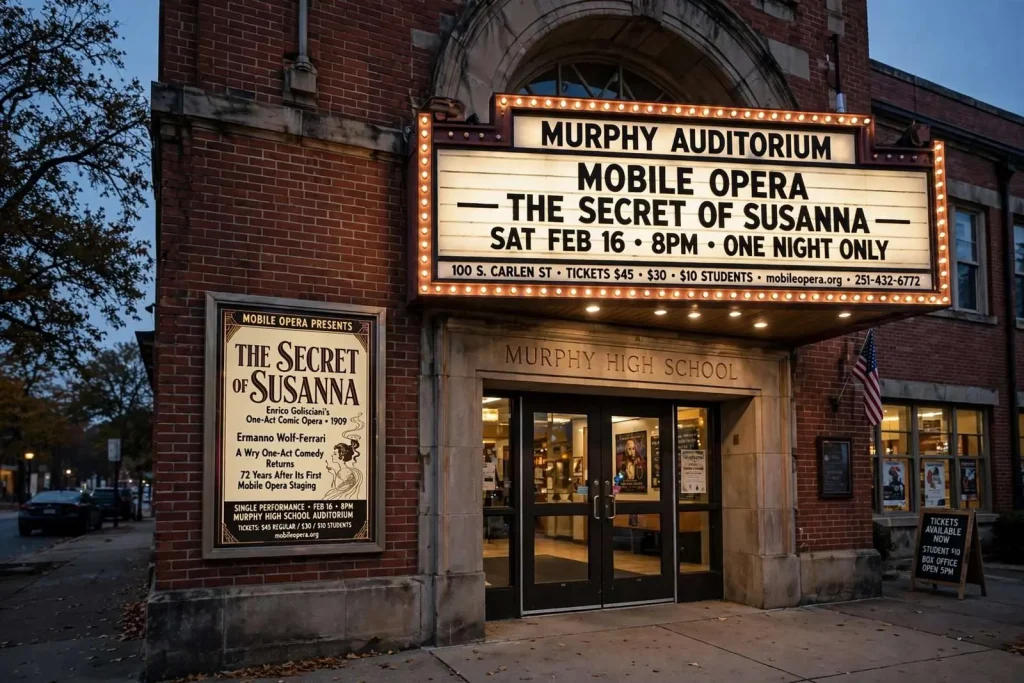 Illustration for the news story: Mobile Opera Brings ‘The Secret of Susanna’ Back to the Murphy Auditorium Stage