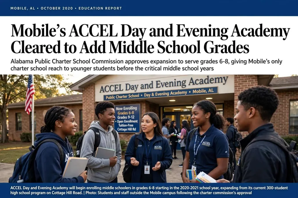 Illustration for the news story: Mobile’s ACCEL Day and Evening Academy Cleared to Add Middle School Grades