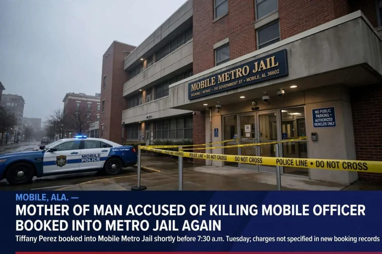 Illustration for the news story: Mother of Man Accused of Killing Mobile Officer Booked Into Metro Jail Again