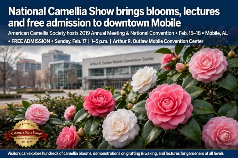 Illustration for the news story: National Camellia Show brings blooms, lectures and free admission to downtown Mobile