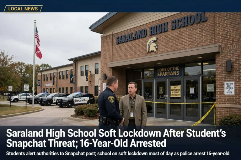 Illustration for the news story: Saraland High School Soft Lockdown After Student’s Snapchat Threat; 16-Year-Old Arrested