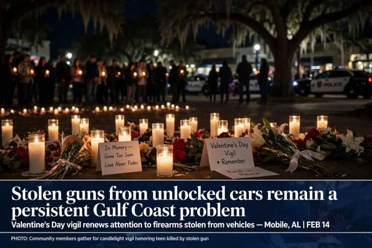 Illustration for the news story: Stolen guns from unlocked cars remain a persistent Gulf Coast problem