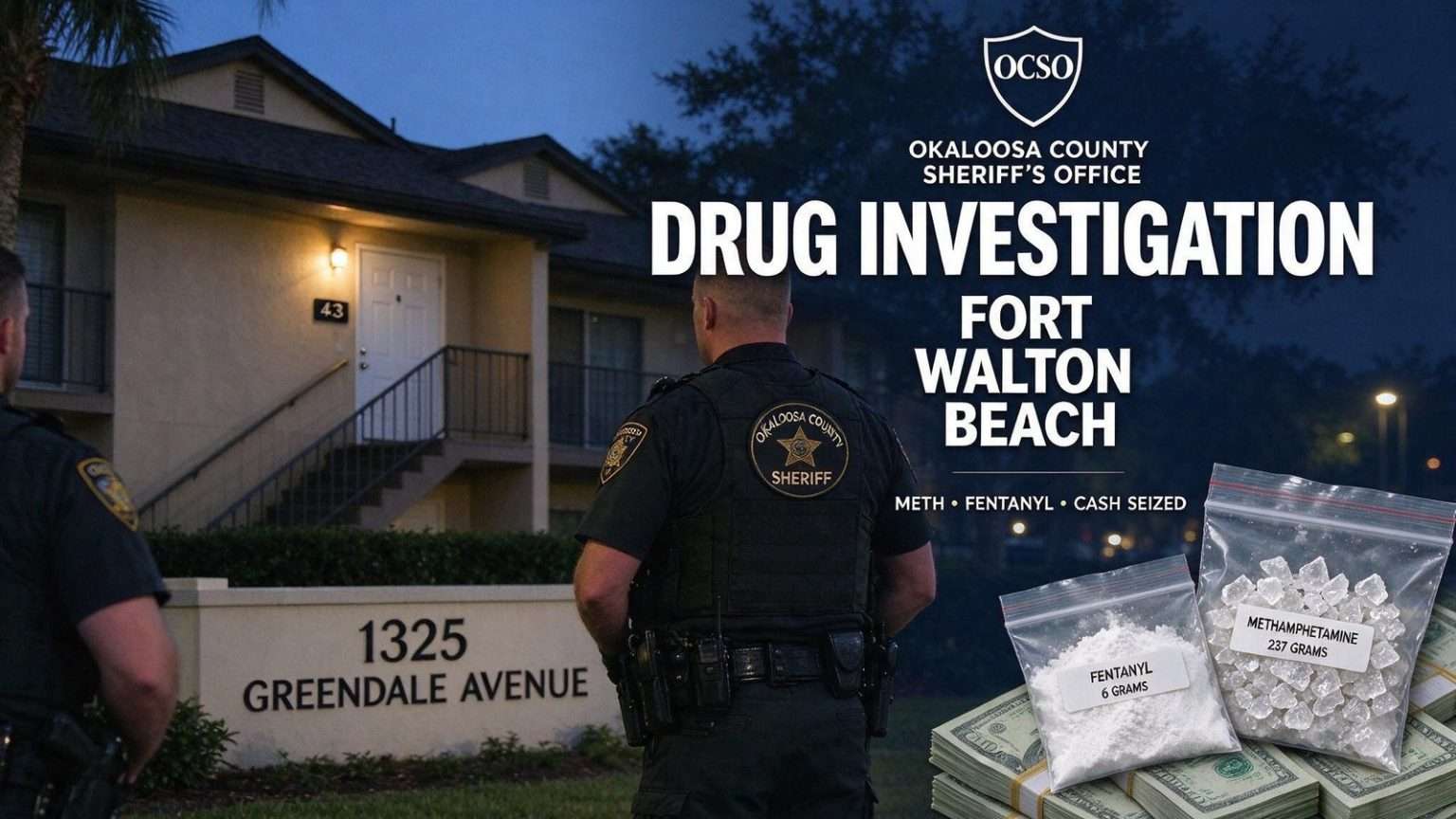 Illustration for the news story: Two Arrested, Meth and Fentanyl Seized in Fort Walton Beach Drug Investigation