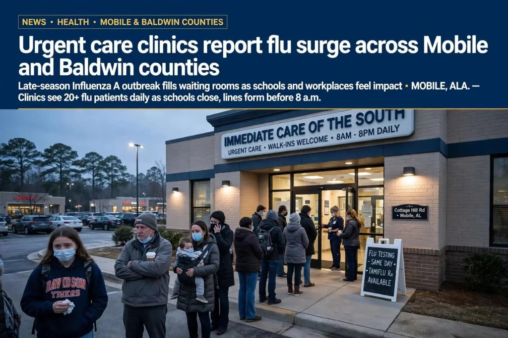 Illustration for the news story: Urgent care clinics report flu surge across Mobile and Baldwin counties
