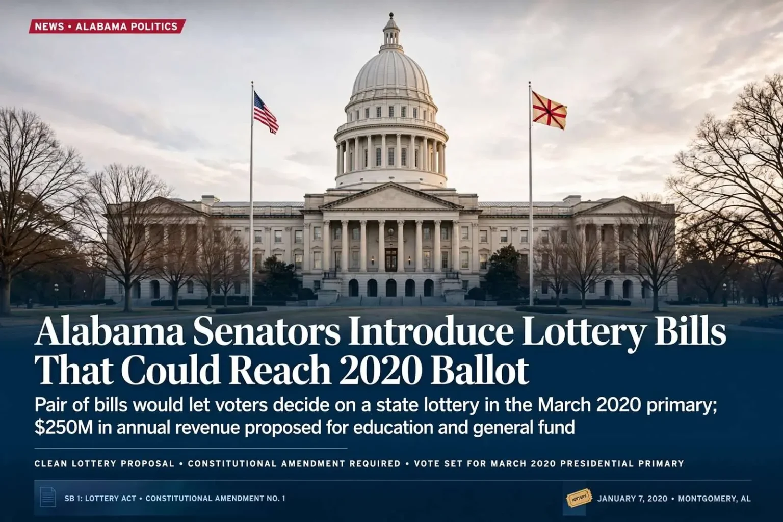 Illustration for the news story: Alabama senators introduce lottery bills that could reach 2020 ballot