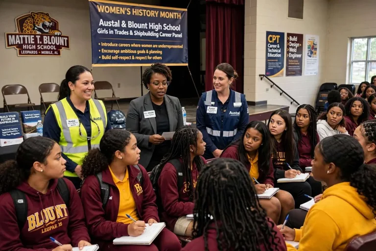 Illustration for the news story: Austal workers and guest speaker push Blount High girls toward nontraditional careers