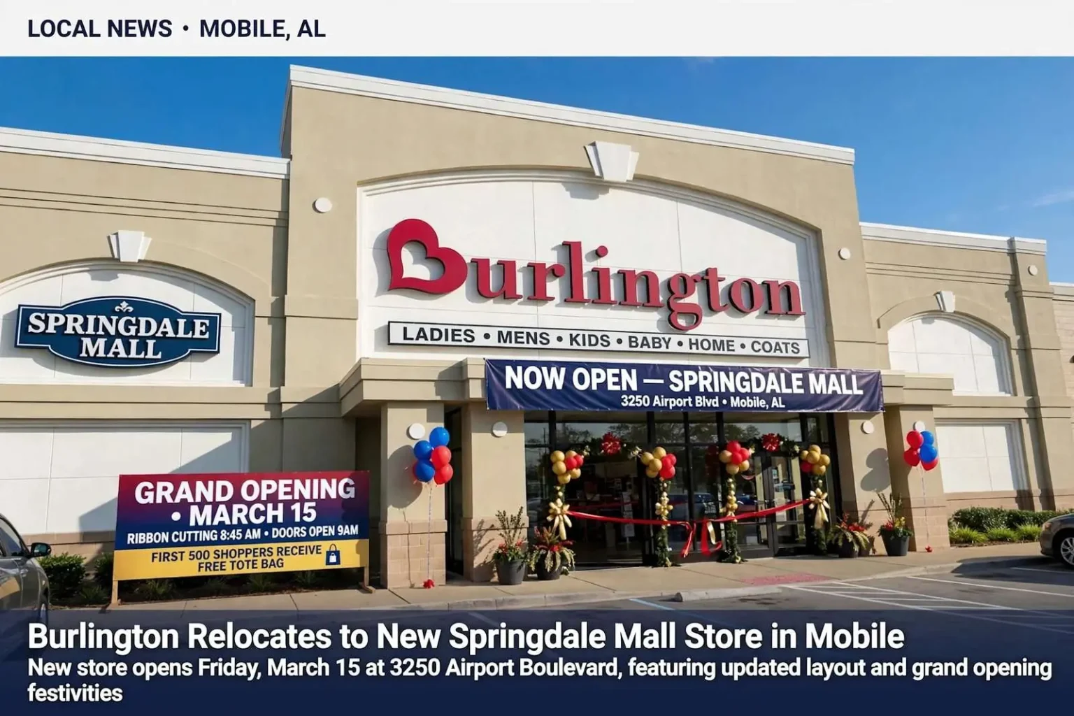 Illustration for the news story: Burlington Relocates to New Springdale Mall Store in Mobile