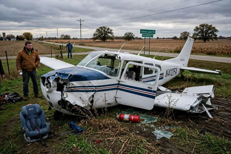 Illustration for the news story: Fairhope-Registered Plane Crashes in Illinois; Good Samaritan Describes Rescue of Family