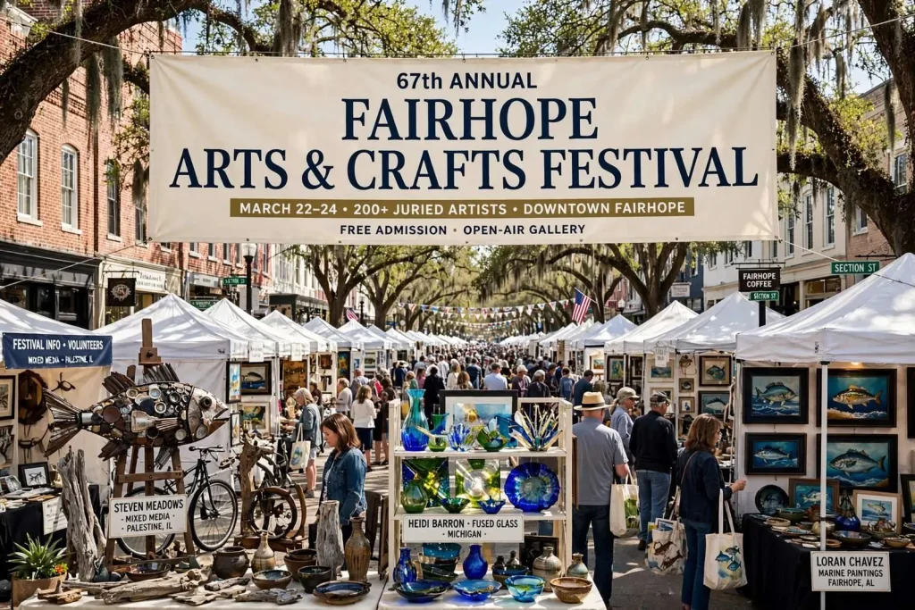 Illustration for the news story: Fairhope’s 67th Arts & Crafts Festival Brings 200+ Juried Artists Downtown