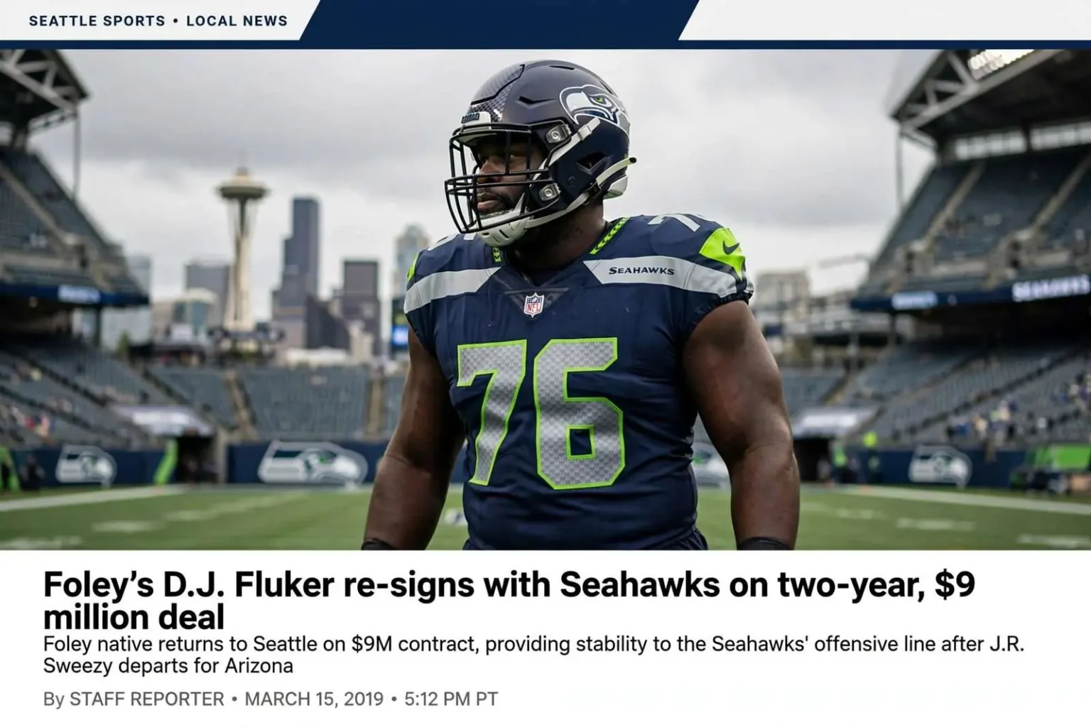 Illustration for the news story: Foley’s D.J. Fluker re-signs with Seahawks on two-year, $9 million deal
