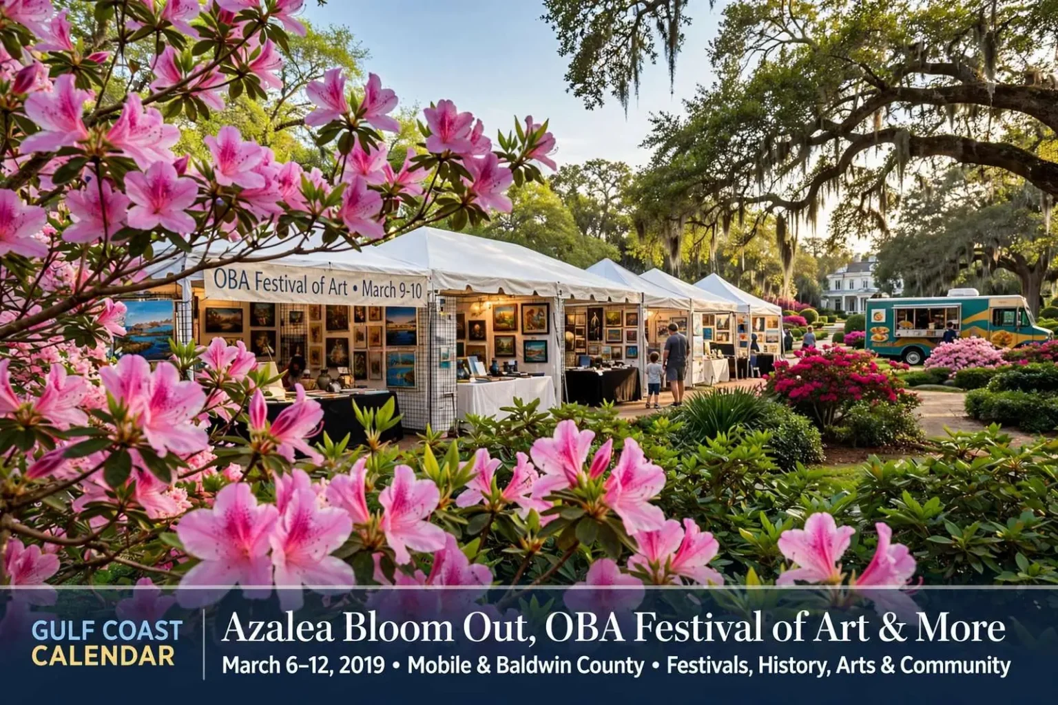 Illustration for the news story: Gulf Coast Calendar: Azalea Bloom Out, OBA Festival of Art and More Around Mobile and Baldwin County March 6-12, 2019