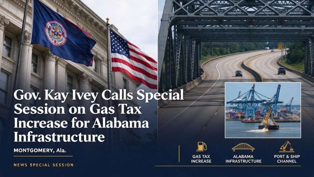 Illustration for the news story: Gov. Kay Ivey Calls Special Session on Gas Tax Increase for Alabama Infrastructure