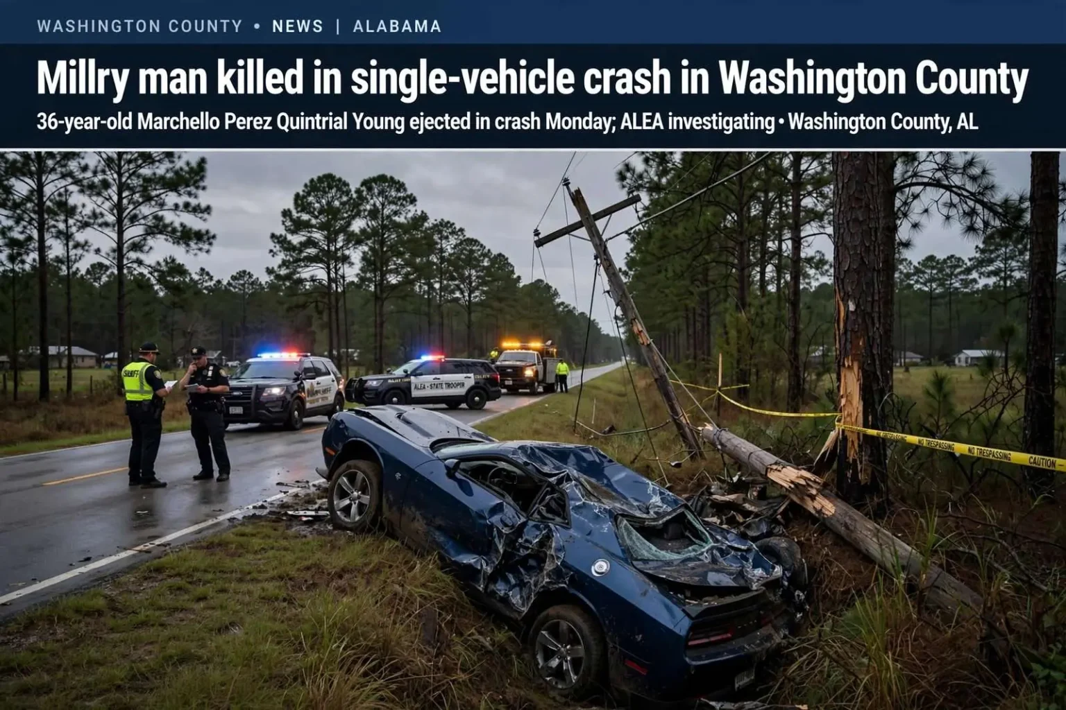 Illustration for the news story: Millry man killed in single-vehicle crash in Washington County