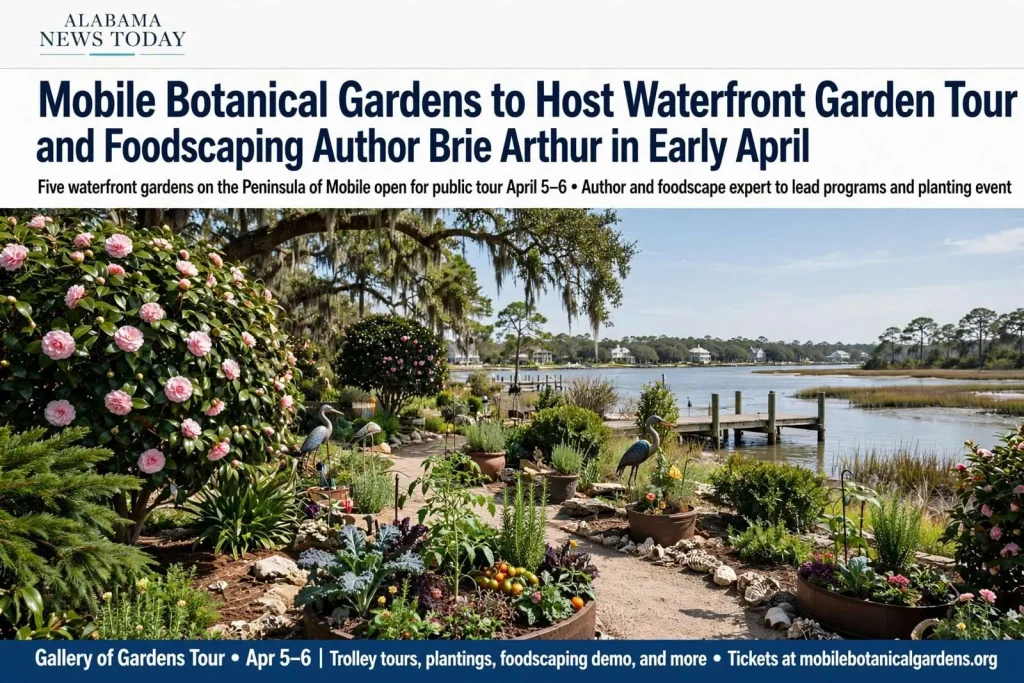 Illustration for the news story: Mobile Botanical Gardens to Host Waterfront Garden Tour and Foodscaping Author Brie Arthur in Early April